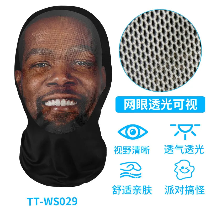 Funny 3D Printed Mask Elastic Mesh Full Face Mask for Men Women Cosplay Headwear Novelty Supplies Tricky Hood Party Cosplay Prop