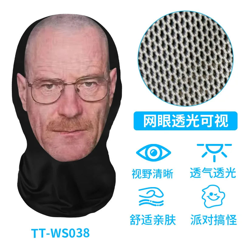 Funny 3D Printed Mask Elastic Mesh Full Face Mask for Men Women Cosplay Headwear Novelty Supplies Tricky Hood Party Cosplay Prop