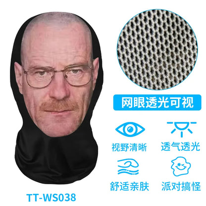 Funny 3D Printed Mask Elastic Mesh Full Face Mask for Men Women Cosplay Headwear Novelty Supplies Tricky Hood Party Cosplay Prop
